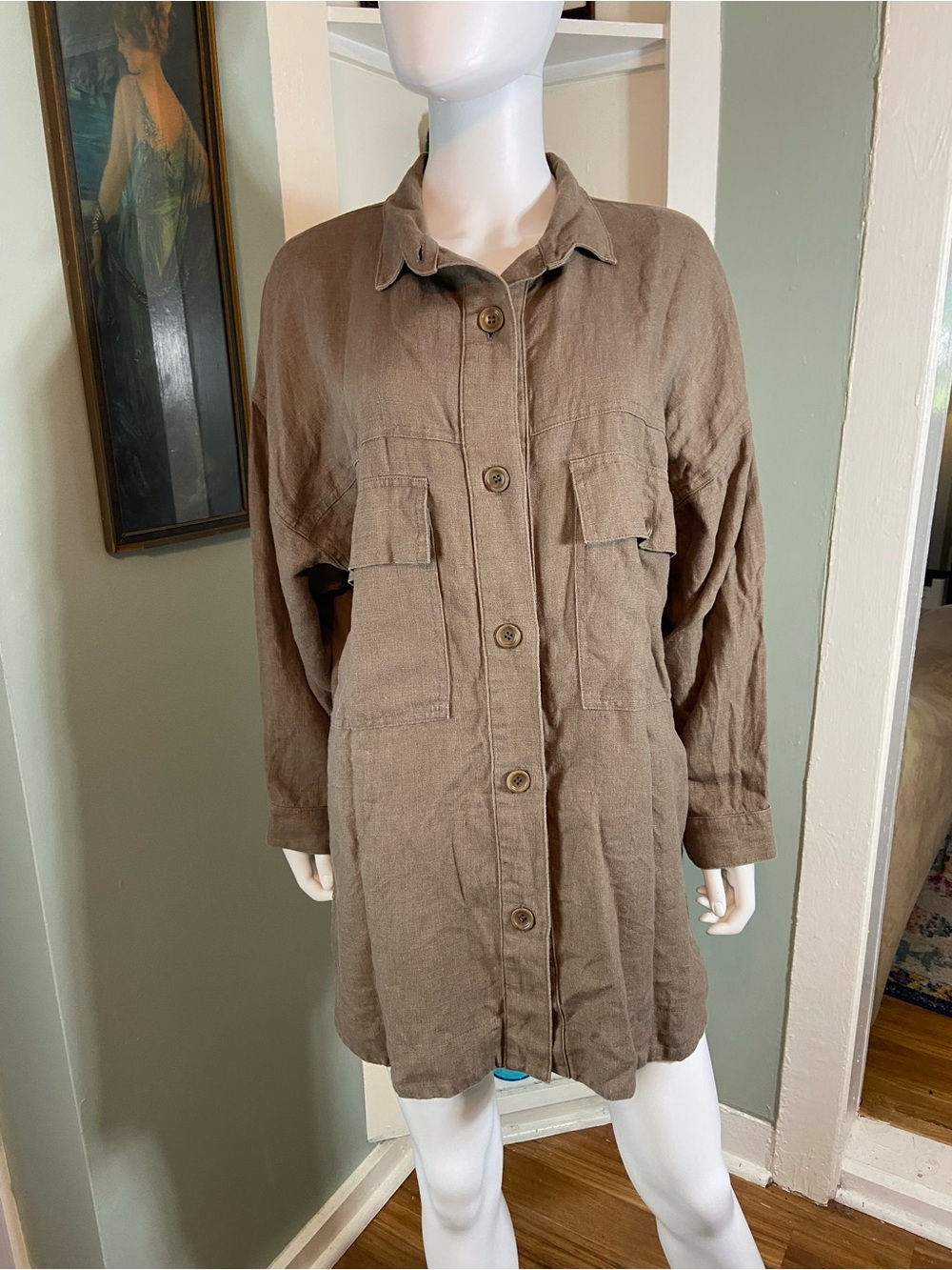 OZMA Audrey 100% Linen Oversized Button Down Shirt Jacket Shacket XSmall XS